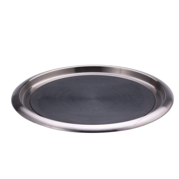 Tray with Built in Non-Slip Rubber Insert, 14" Round, Stainless Steel Brushed